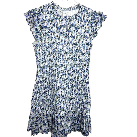Veronica Beard Cici Floral Smocked Fit-And-Flare Mini Dress size 6 blue NWT - Picture 2 of 12